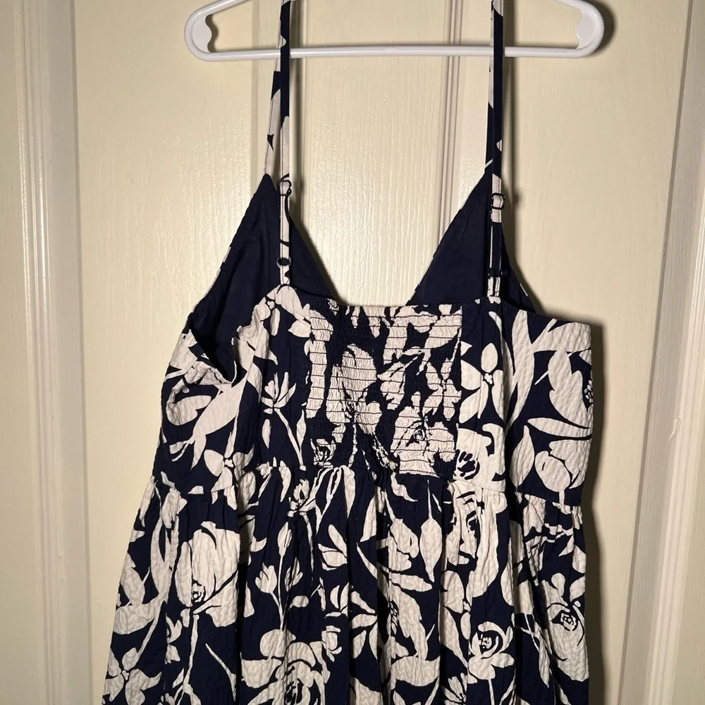 a new day Seersucker Maxi Navy and White Floral Dress Cotton Blend